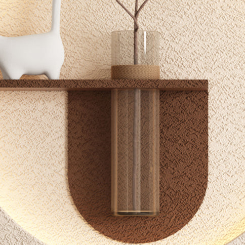 Adjustable 3 Color LED Sandstone Double Disc Wall Art With Simulated Greenery, Vase & Rabbit Statue - Light Coffee