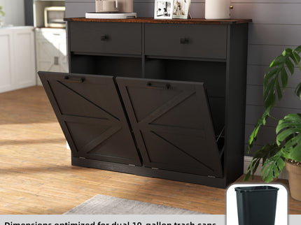 Double Tilt Out Trash Cabinet With Hideaway Drawer And Barn Door Style