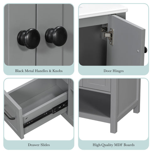Bathroom Vanity With Sink Top, Bathroom Vanity Cabinet With 2 Doors And 2 Drawers, Open Shelf