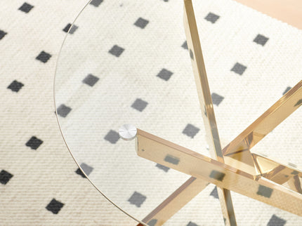 Dining Table With Cross Metal Leg And Tempered Glass, Modern Space Saving Kitchen Table For Living Room