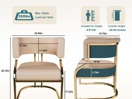 Dining Chairs Ergonomic Curved Backres (Set of 2) - Blue / Neutral