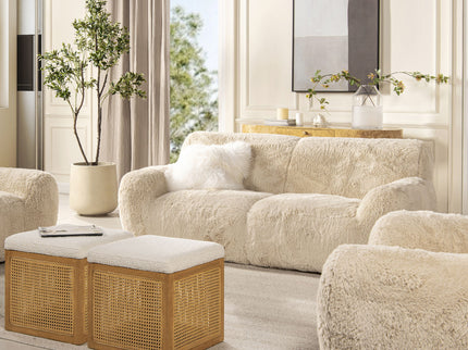 Summit - Faux Sheepskin Overstuffed Sofa - Cream Beige