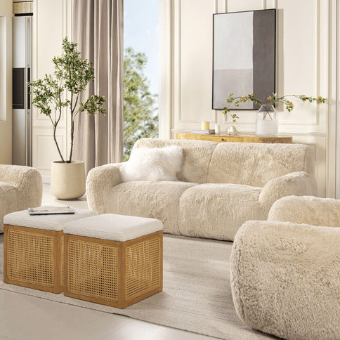 Summit - Faux Sheepskin Overstuffed Sofa - Cream Beige