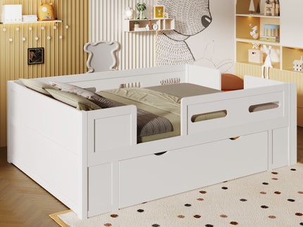 Platform Bed With Guardrail And Drawer