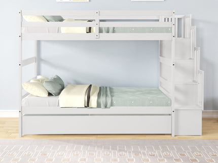Twin Over Twin Bunk Beds With Twin Trundle And Stairway Storage Function