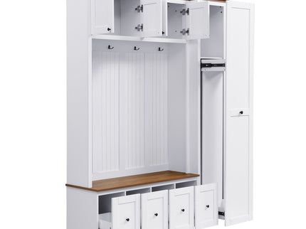 Entryway Hall Tree With Storage Bench, Coat Rack Shoe Bench With Cabinets