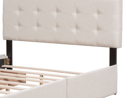 Upholstered Platform Bed With Classic Headboard And Drawers, No Box Spring Needed