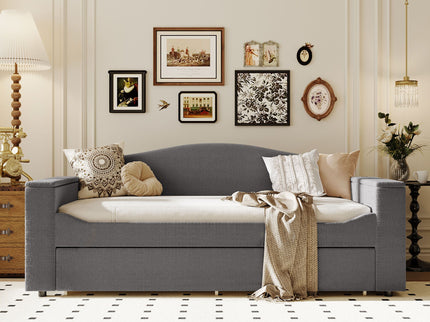 Upholstered Daybed With Storage Armrests, Trundle And Latest Integrated tooth Audio System
