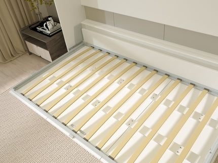Mordern Design Twin Size Horizontal Murphy Bed With Shelf Storage For Bedroom Or Guestroom Wall Bed Space Saving Hidden Bed With New Style Gas Struts - White