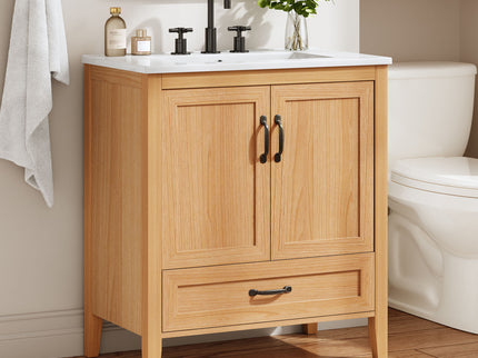 Elegant Fluted Bathroom Vanity With Sink, Soft Close Doors & Drawer