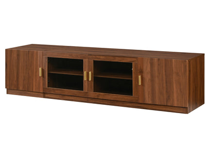 TV Stand, Media Console With Glass Doors And LED Lights, Adjustable Shelf Storage - Walnut