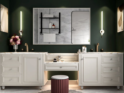 Rectangular Wall-Mounted Beveled Bathroom Mirror, Square Angle Metal Frame Wall Mounted Bathroom Mirrors For Wall (Horizontal & Vertical) - Glossy White