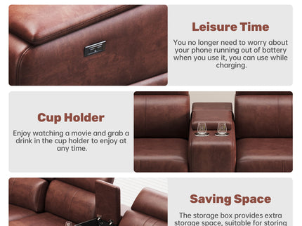 6 Piece Modular Sectional Sofa With 2 Cup Holders, Adjustable Recliners - Dark Brown