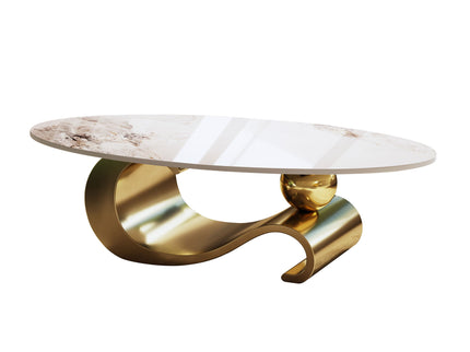 Oval Coffee Table For Living Room - Gold / White