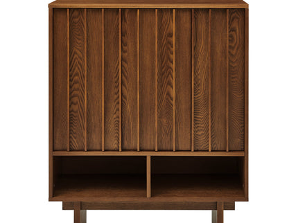 Sideboard Buffet Cabinet With Grille Slat Design With 3 Doors And Adjustable Shelves