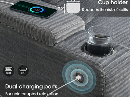 Convertible L Shaped Sectional Corner Couch With Armrest Storage Cup Holders USB Charger, Irregular Corner Oversized Comfy Modular Sofa