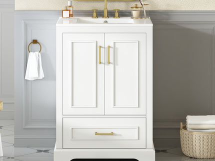 Bathroom Vanity With Sink, 1 Divided Drawer And 2 Soft Close Doors With Double Shelf