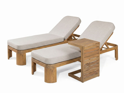 Outdoor Chaise Lounge Set With Side Table, 5 Position Adjustable Patio Recliner