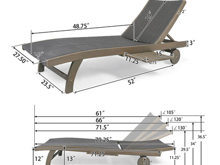 Outdoor Chaise Lounge With Pull Out Tray And Wicker Seat - Gray