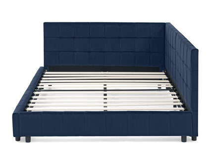 Mid-Century Storage Upholstered Tufted Bed Frame With Backrest And Armrests