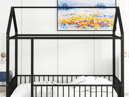 Metal Bed House Bed Frame With Fence