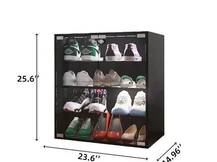 4 Layers Shoe Cabinet With Glass Door And Glass Layer Shoes Display Cabinet With LED Light Bluetooth Control - Black