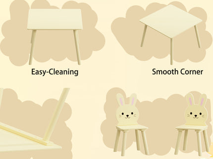 Table And Chair Set With 2 Bunny Chairs, Children's Activity Table For Toddlers, Cute Animal Design - Yellow