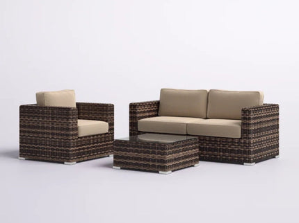 Modern Style Hdpe Wicker Seating Group With Cushions For 3 People In Brown Finish