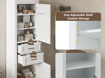 Freestanding Bathroom Vanity Tall With Damping Hinge Doors, Adjustable Shelves - White
