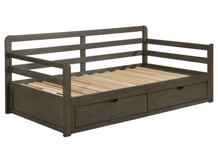 Twin Long 2 Drawer Daybed With Extendable Trundle, Storage Drawers, Fits Standard Mattress - Gray