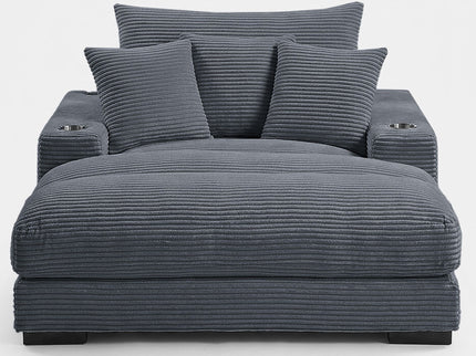 Upholstered Chaise Lounge With Cup Holders USB Port And Pillows