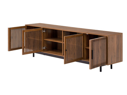 TV Stand For TVs, Entertainment Center With Closed Storage & Cable Management, Soft Closing Hinges - Walnut