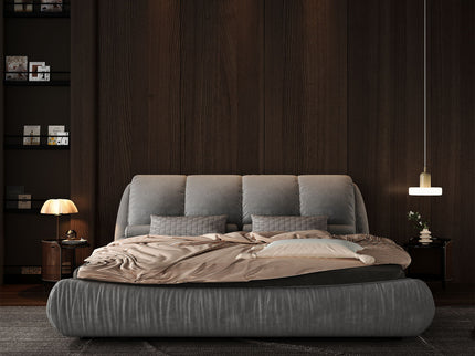 Luxury Upholstered Platform Bed With Oversized Padded Backrest And Solid Wood Frame