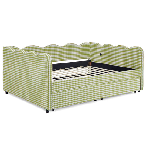 Gingham Daybed With USB Charging Port, Wave-Shaped Design