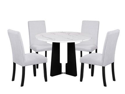 5 Piece Round Dining Table Set, Modern Dining Table And 4 Upholstered Chairs For Dining Room