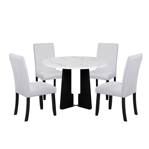 5 Piece Round Dining Table Set, Modern Dining Table And 4 Upholstered Chairs For Dining Room