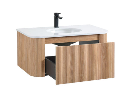 Arcora - Wall Mounted Bathroom Vanity With Curved Design - Natural Wood