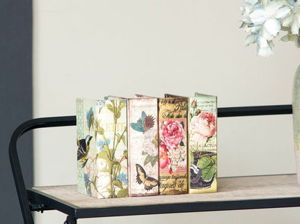 Book Boxes With Birds, Flowers, And Handwriting Design (Set of 4) - Multi