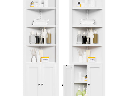Tall Corner Storage Cabinet With 2 Doors, 5-Tier With Adjustable Shelves, Freestanding - White