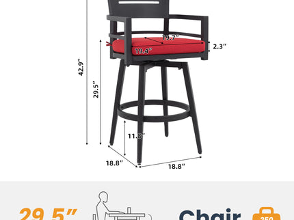 Outdoor Swivel Bar Chairs, 360 Degree Rotation, Ergonomic Backrest (Set of 2)