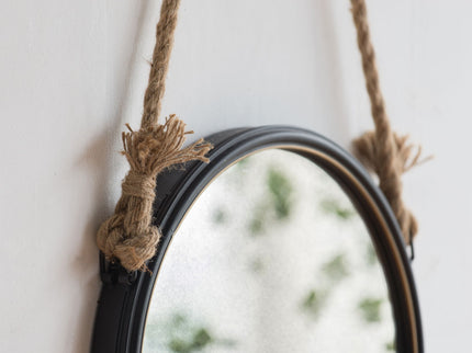 Handsome Cleveland Mirror With Rope Strap Contemporary Design Circle Mirror With Round Metal Frame For Wall Decor