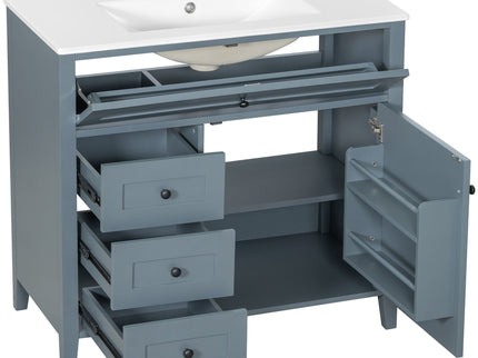 Bathroom Vanity With Sink, 3 Drawers & Cabinet With Adjustable Shelves