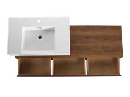 Modern Wall Mounted Bathroom Vanity With Resin Sink And Soft Close Drawer - Brown Ebony
