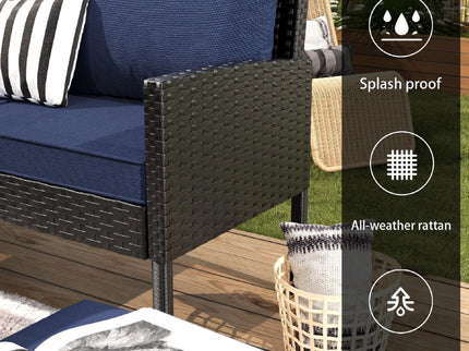 7 Piece Outdoor Furniture Set With Waterproof Cushions, Glass Table, And Space Saving Design - Blue