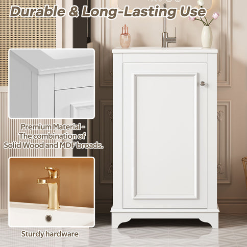 Bathroom Vanity With Sink, Freestanding Single Cabinet Set, Soft Close Door, Adjustable Shelf