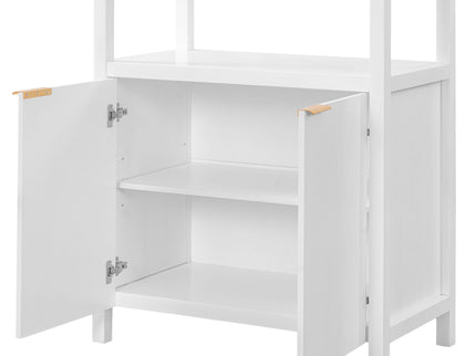 Modern Tall Storage Bookcase Cabinet With 2 Open Shelves & Double Doors