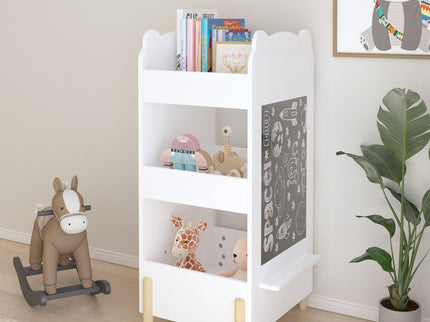 Bear Shaped Bookshelf With Chalkboard Side, 3 Tier Storage Organizer For Playroom - White