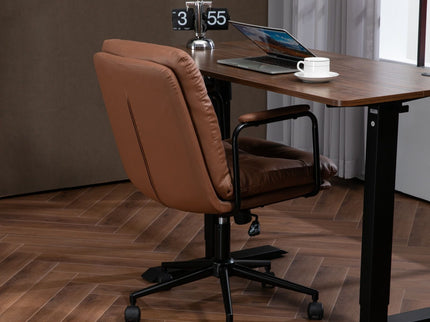 Office Chair, Mid Back Home Office Desk Task Chair With Wheels And Arms Ergonomic Computer Rolling Swivel Chair With Padded Armrest