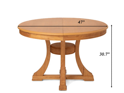 Extendable Round Dining Table, Adjustable Length, Construction With Space Saving Design - Natural Wood
