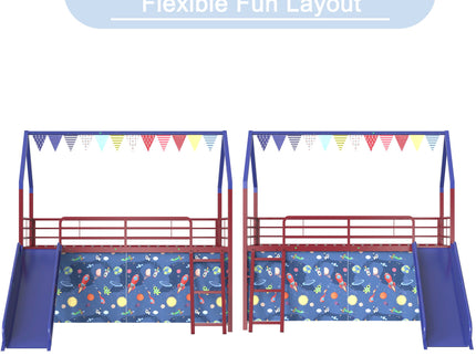 Jack - House Loft Bed With Slide And Curtain Set